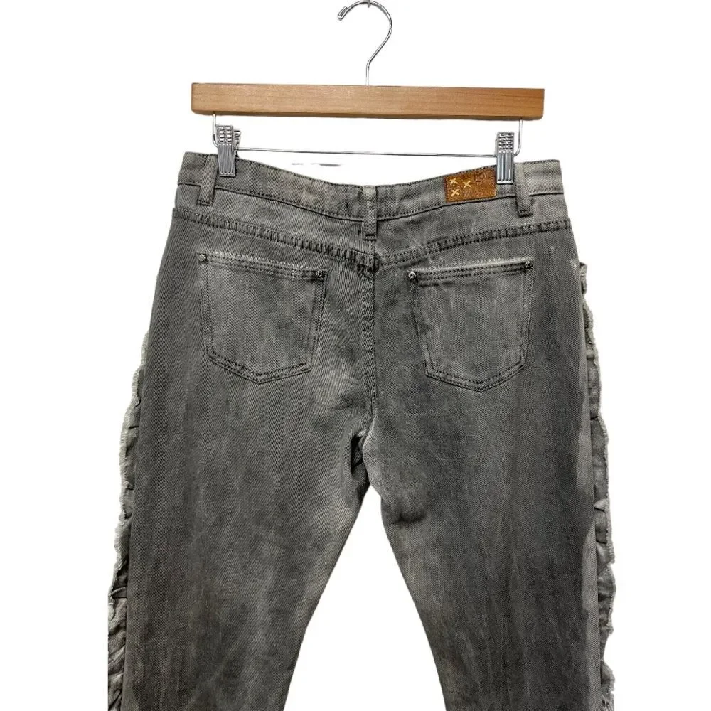 POL | Anthropologie Jeans Pol Ruffle Side Crochet Trim Mid Rise Cropped Gray M - Picture 7 of 12